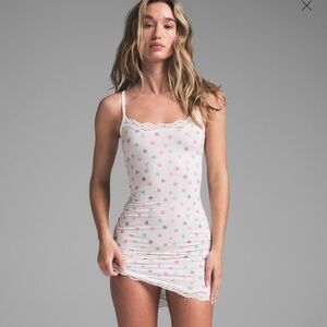 SKIMS NWT Fits Everybody Lace Slip Dress Marble Candy Heart Print Sz XS, Small